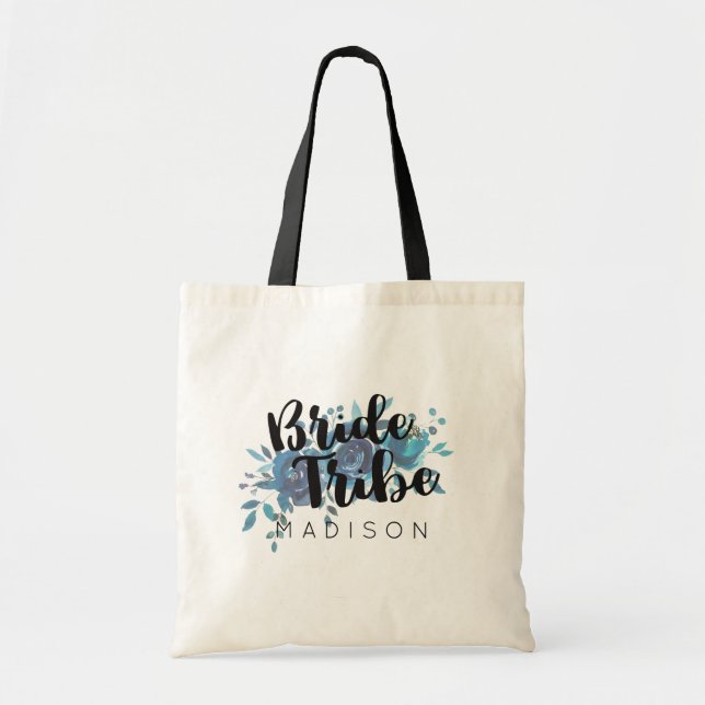 Something Blue Watercolor Wedding Bride Tribe Tote Bag (Front)