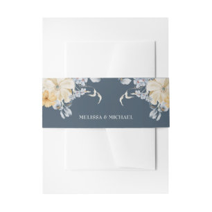 SOMETHING BLUE, WEDDING FLORAL on blue Invitation Belly Band