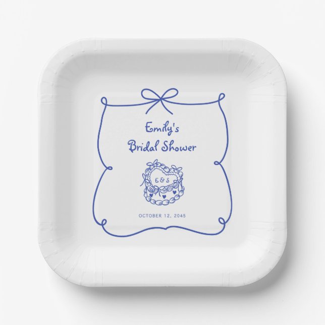 Something Blue Whimsical Hand Drawn Cake Paper Plate (Front)