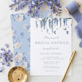 Something Blue Wildflower Bouquet Bridal Shower  Invitation