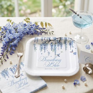 Something Blue Wildflower Bouquet Bridal Shower  Paper Plate