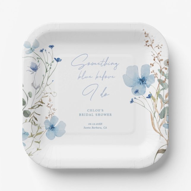 Something Blue Wildflower Bridal Shower Paper Plate (Front)