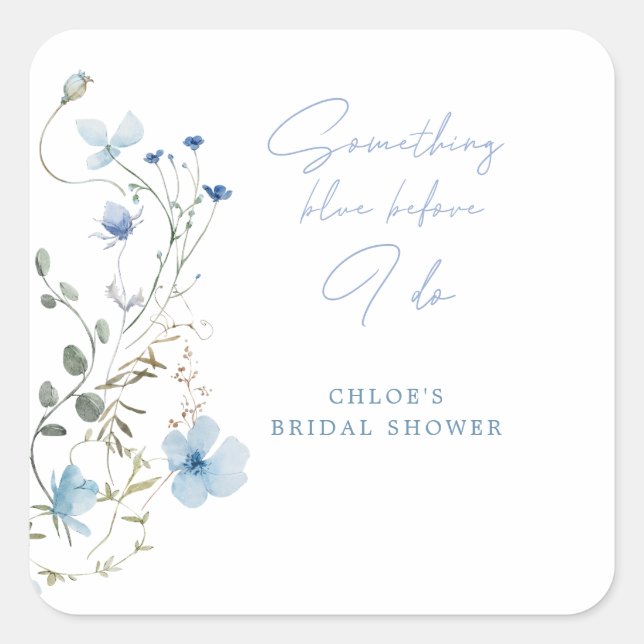 Something Blue Wildflower Bridal Shower Square Sticker (Front)