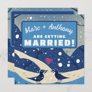 Something Blue Winter Love Birds Wedding Save The Date