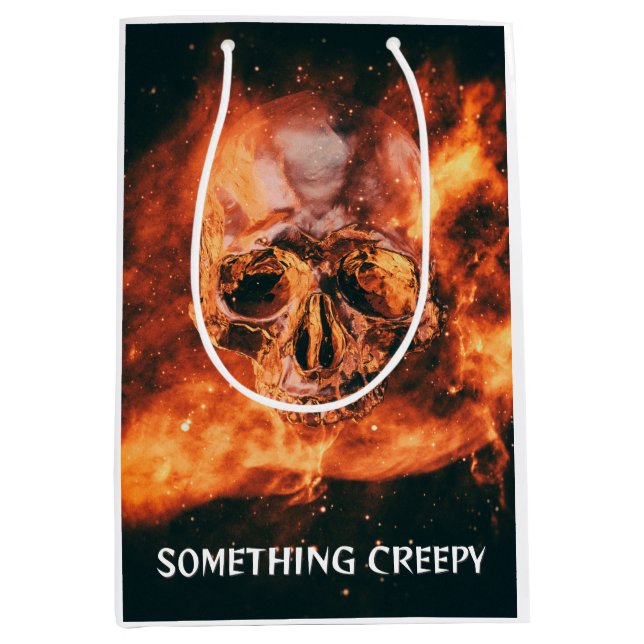 Something Creepy. Flaming skull in space Medium Gift Bag (Front)