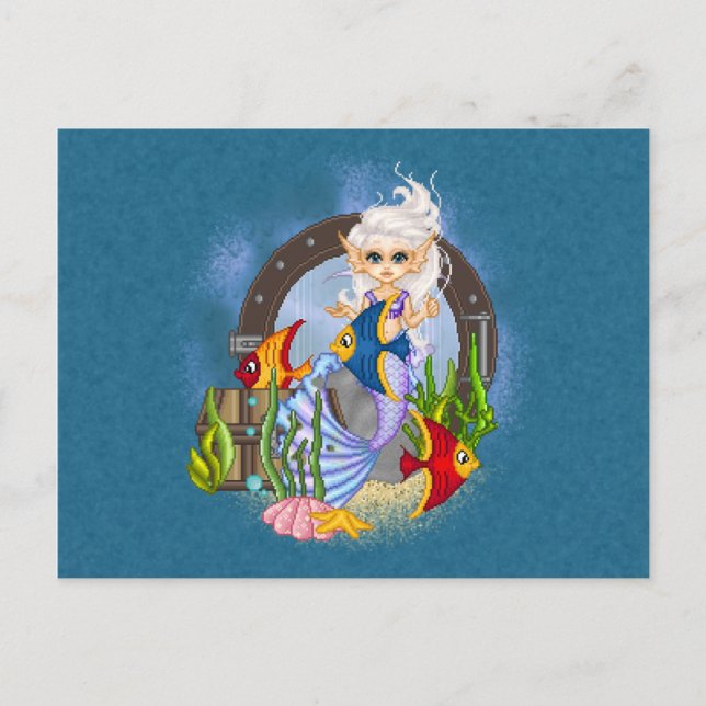 Something Fishy Mermaid Pixel Art Postcard (Front)