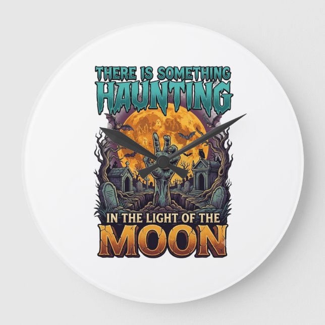 Something Haunting Moon Halloween Zombie Hand Grav Large Clock (Front)