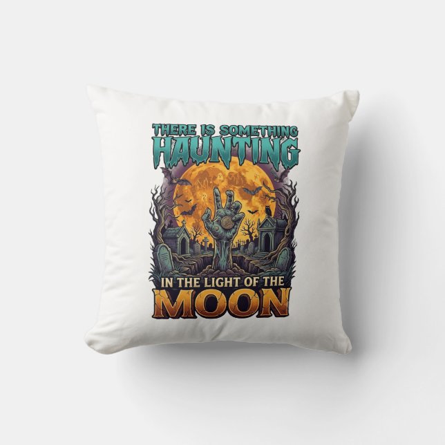 Something Haunting Moon Halloween Zombie Hand Grav Throw Pillow (Front)