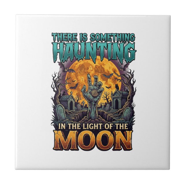 Something Haunting Moon Halloween Zombie Hand Grav Tile (Front)