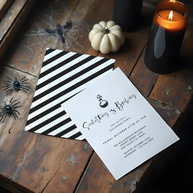 Something Is Brewing Black Minimal Halloween Party Invitation (Something Is Brewing Black Minimal Halloween Party Invitation)