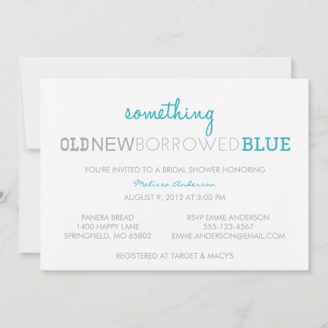 Something Old, New, Borrowed, Blue Invitation (Front)