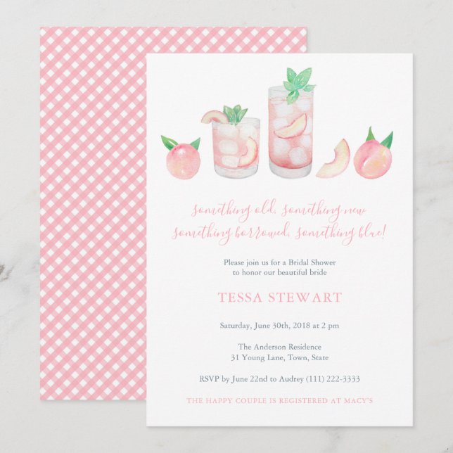 Something old, new, borrowed blue Peach Tea Shower Invitation (Front/Back)