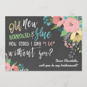 Something Old & New Floral Chalkboard Bridesmaid Invitation