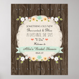 Something Old New Mint Boho Rustic Bridal Shower Poster