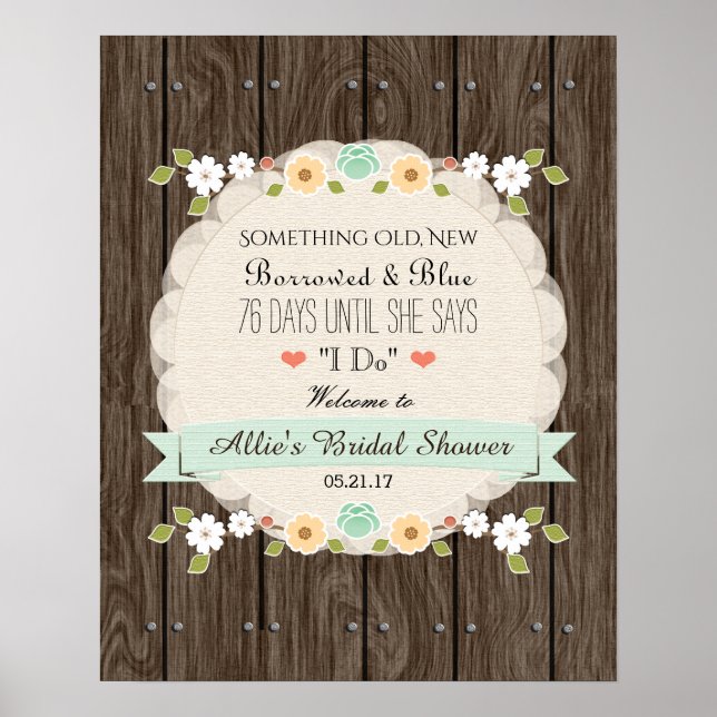 Something Old New Mint Boho Rustic Bridal Shower Poster (Front)
