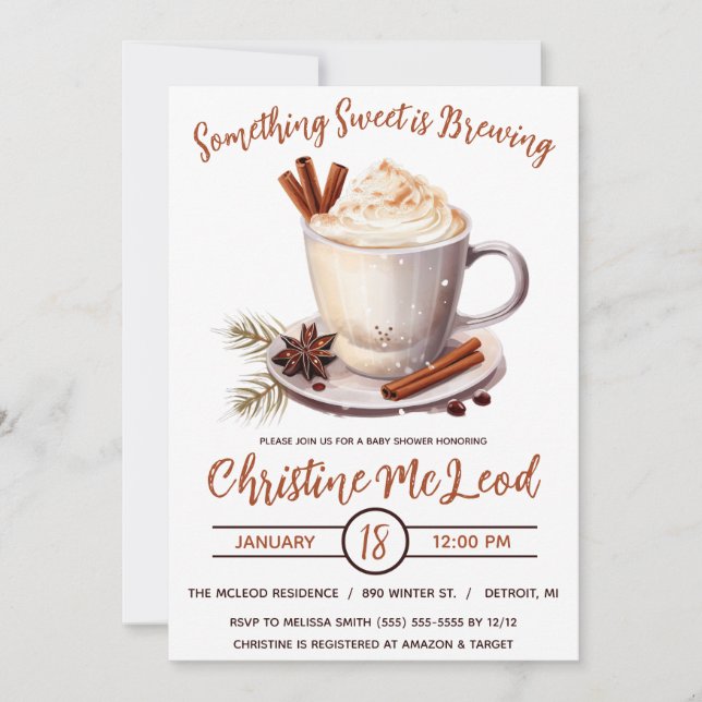 Something Sweet is Brewing, Hot Cocoa Baby Shower Invitation (Front)
