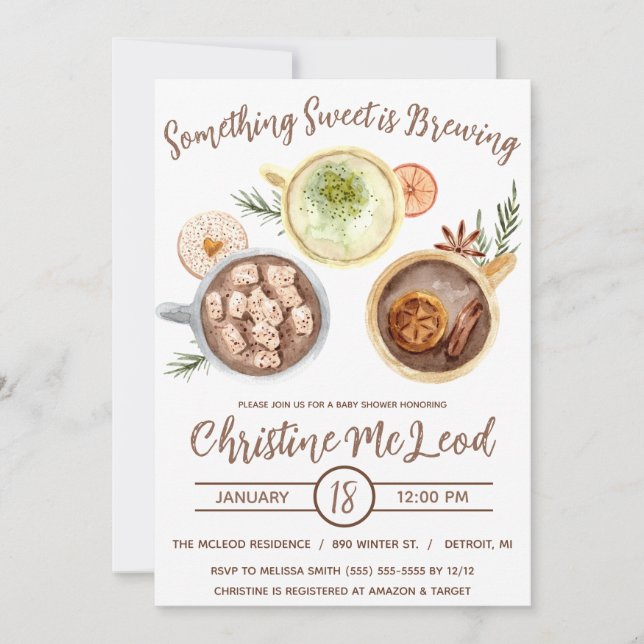 Something Sweet is Brewing, Hot Cocoa Baby Shower Invitation (Front)
