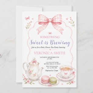 Something Sweet is Brewing Pink Bow Baby Shower Invitation