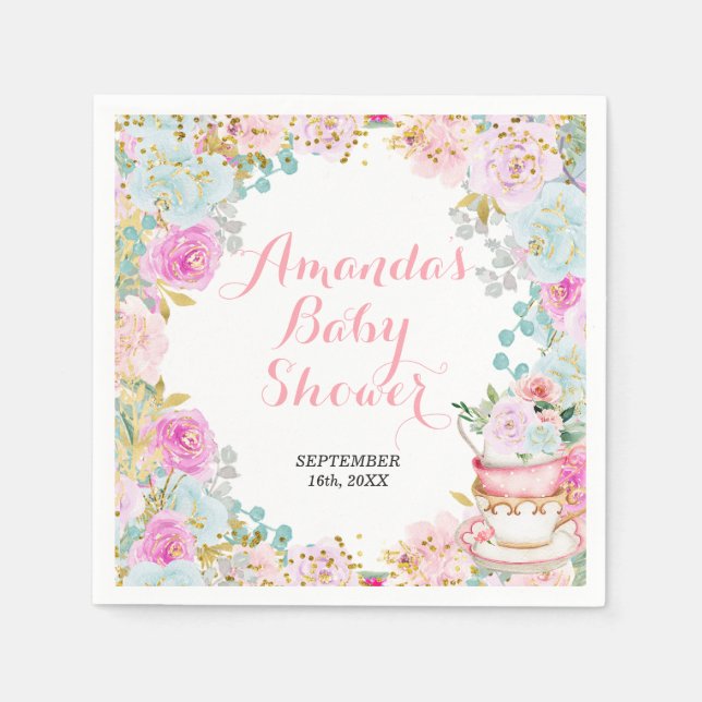 Something Sweet is Brewing Tea Party Baby Shower Napkin (Front)