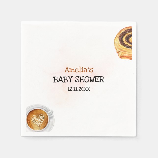 Something Sweet is Brewing Watercolor Baby Shower Napkin (Front)