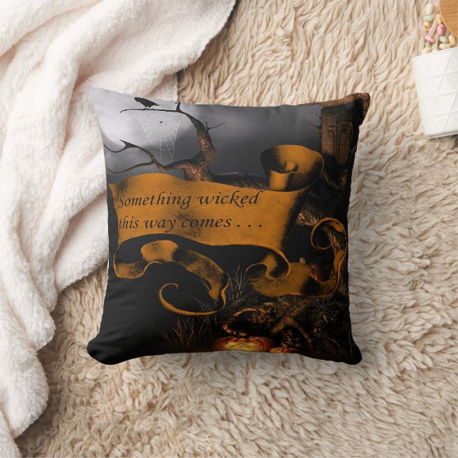 Something Wicked Creepy Halloween Throw Pillow (Blanket)
