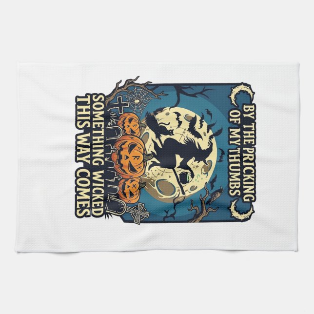 Something Wicked Way Comes Witch Halloween Pumpkin Kitchen Towel (Horizontal)