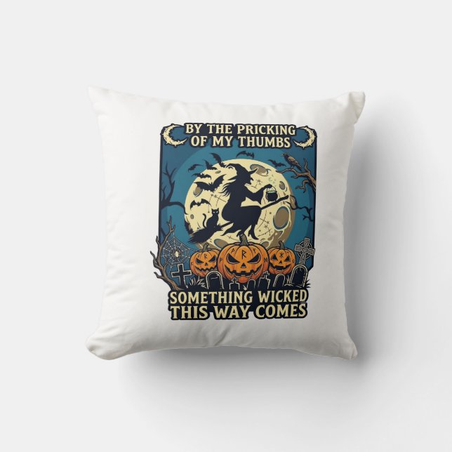 Something Wicked Way Comes Witch Halloween Pumpkin Throw Pillow (Front)