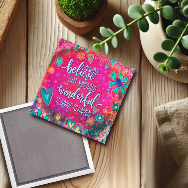 Something Wonderful Pink Hearts Floral Inspirivity Magnet (Creator Uploaded)