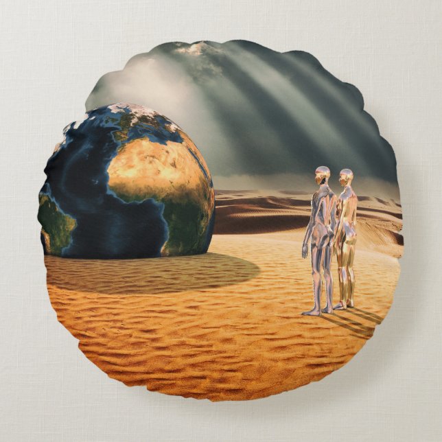 Somewhere Else – Facing the World Round Pillow (Front)
