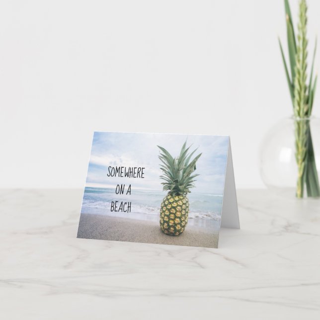 Somewhere on a Beach Pineapple Note Card (Front)