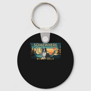 Somewhere With My Border Collie Vintage Hiking Gif Keychain