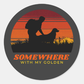 Somewhere With My Golden Retriever Men's Gift Classic Round Sticker