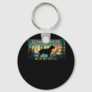 Somewhere With My Pittie Vintage Hiking Camping Gi Keychain