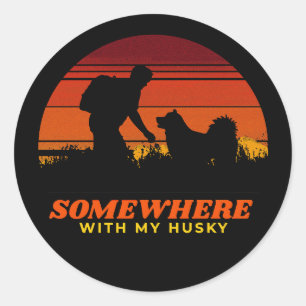 Somewhere With My Siberian Husky Men's Adventurous Classic Round Sticker