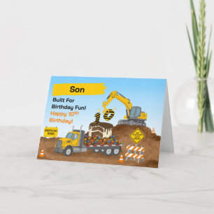 Son 10th Birthday Construction Site Flatbed Card