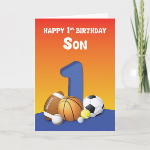 Son 1st Birthday Sports Balls Card