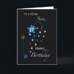 Son 27th Birthday Star Inspirational Blue & Black Card<br><div class="desc">This black card that features an assortment of colored stars would be the perfect card to give to a special son once he commemorates his 26th birthday. An inspirational inside message comes along with this card.</div>