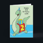 Son, 2nd Birthday Dinosaur Card<br><div class="desc">A cute card with a roaring dinosaur is perfect to give your son. It is a special way to bring your wishes for him on his 2nd birthday.</div>