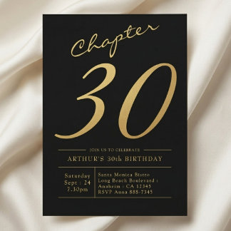 Son 30th Birthday 30 Years Old Black Gold Party Invitation