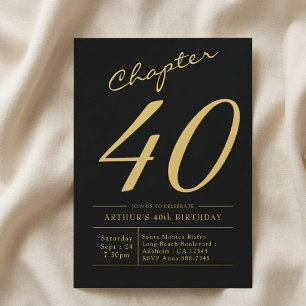 Son 40th Birthday 40 Years Old Black Gold Party Invitation