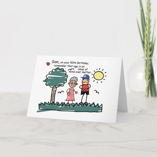 Son 50th Birthday Humourous Stick Figures Card (Front)