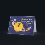 Son 7th Birthday Planets in Outer Space w/ Rocket Card<br><div class="desc">Turning 7 is out of this world,  especially when it is your son! Rocket ship,  planets and stars fill in the front of the card with the message as you count down to say Happy Birthday!</div>