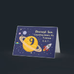 Son 9th Birthday Planets in Outer Space w/ Rocket Card<br><div class="desc">Turning 9 is out of this world,  especially when it is your son! Rocket ship,  planets and stars fill in the front of the card with the message as you count down to say Happy Birthday!</div>