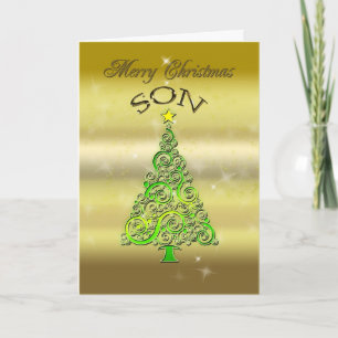 Son, a gold effect Christmas card