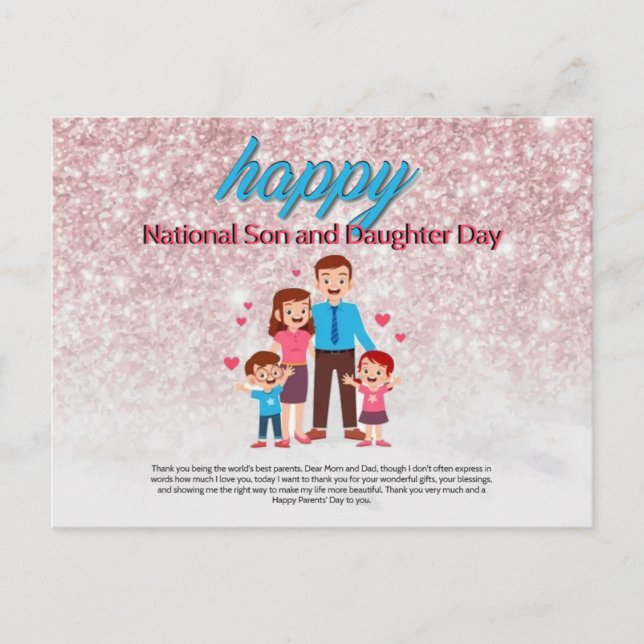 son and daughter day cute postcard (Front)