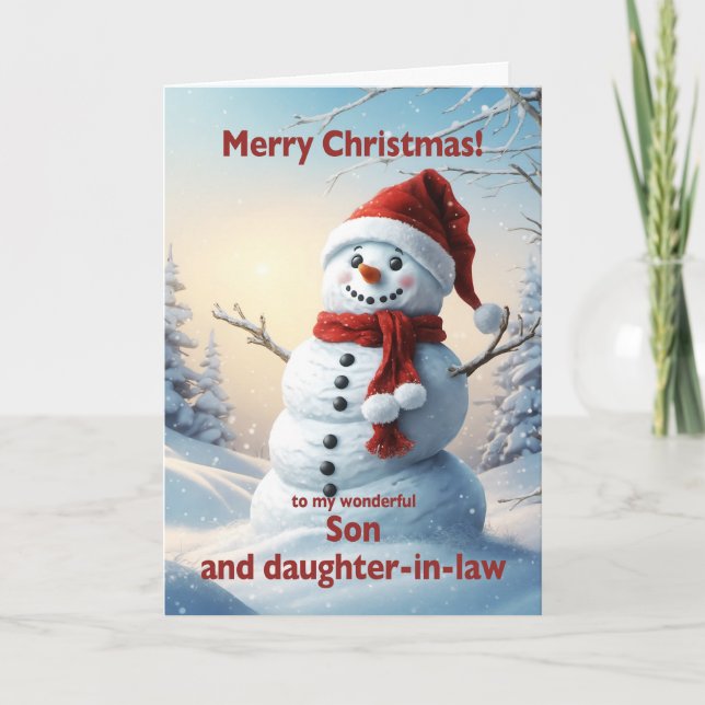 Son and Daughter in Law Christmas Snowman  Holiday Card (Front)