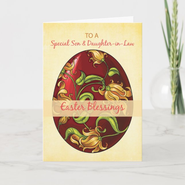 Son and Daughter-in-Law, Easter Blessings, Egg Holiday Card (Front)