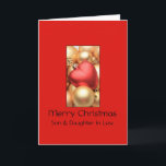 son and daughter in law Merry Christmas card<br><div class="desc">'Tis the season to party and celebrate: Merry Christmas! Surprise your nearest and dearest, your friends, co-workers, neighbors or even your boss with a special card. Many different designs available: from a modern collage photography card, mixing ornaments and winter landscapes, a classic vintage christmas theme or a more modern holiday...</div>