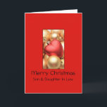 son and daughter in law Merry Christmas card<br><div class="desc">'Tis the season to party and celebrate: Merry Christmas! Surprise your nearest and dearest, your friends, co-workers, neighbors or even your boss with a special card. Many different designs available: from a modern collage photography card, mixing ornaments and winter landscapes, a classic vintage christmas theme or a more modern holiday...</div>