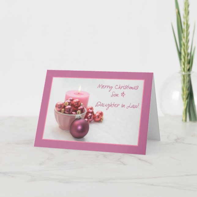 Son and Daughter in Law merry christsmas  pink orn Holiday Card (Front)